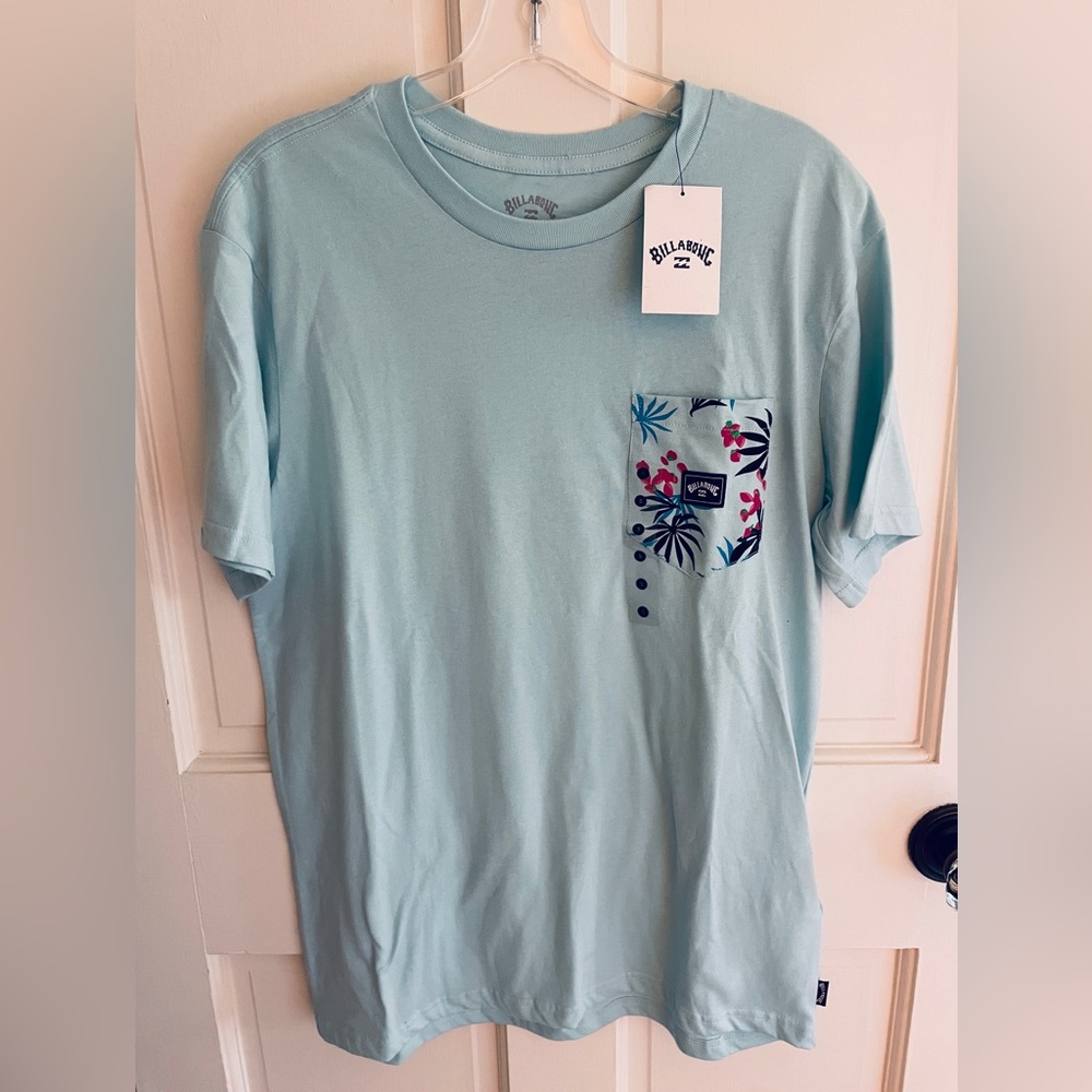 NWT Billabong Blue Tee with Floral Pocket